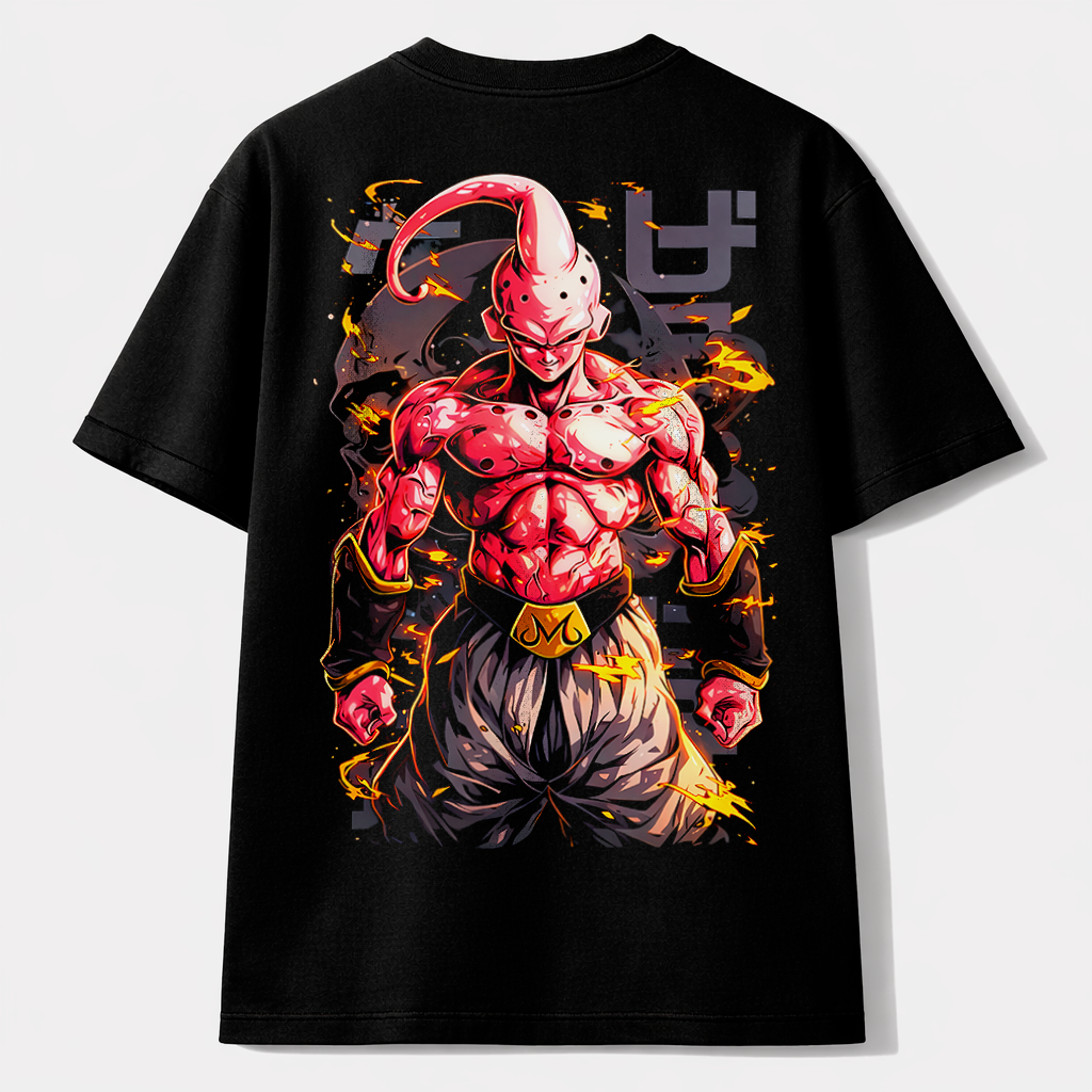Camiseta Majin Buu Poder Absoluto – Fuego y Dominio Saiyajin