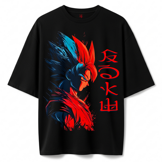 Camiseta Oversize Streetwear Goku Dual Energy – Diseño Anime Inspirado en Dragon Ball