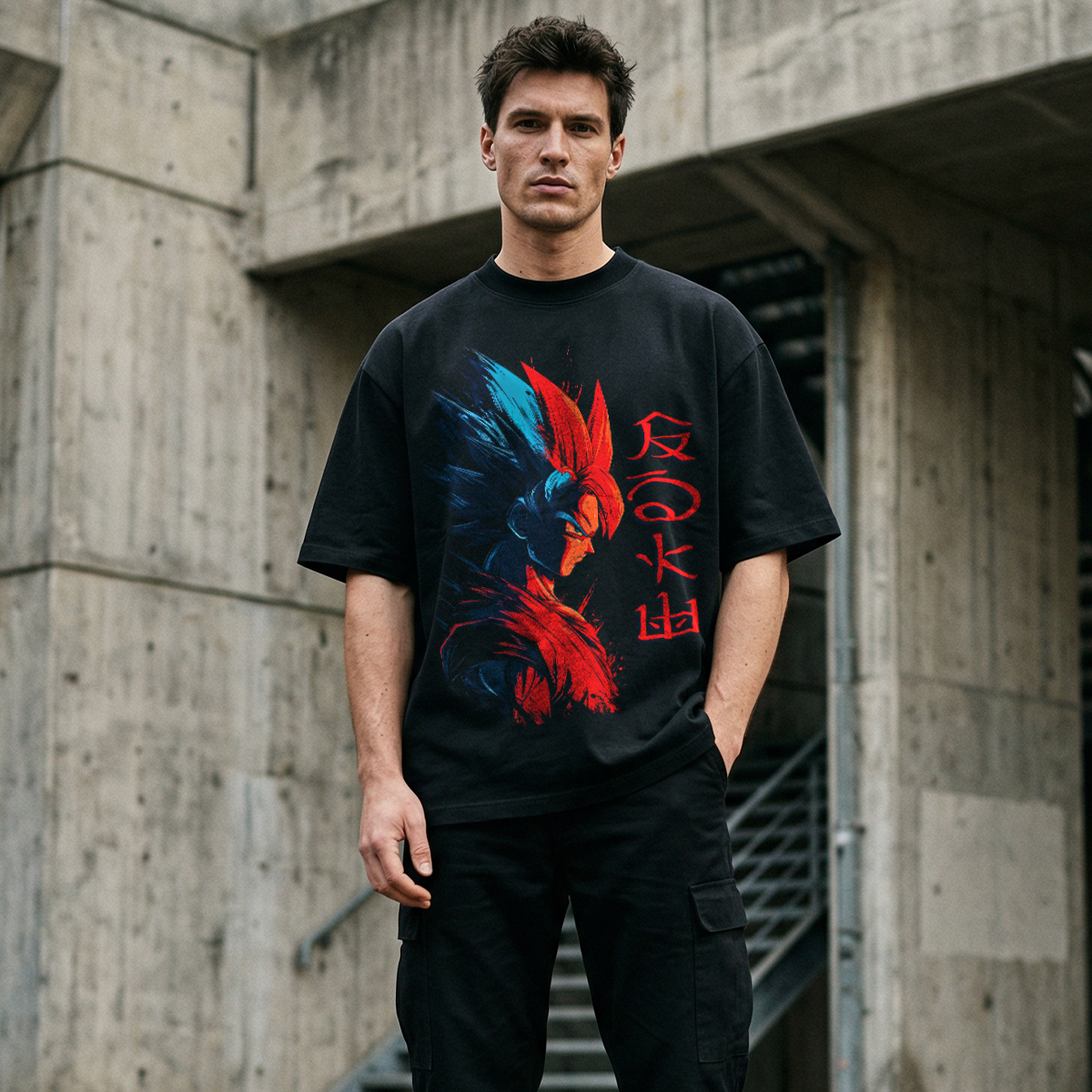 Camiseta Oversize Streetwear Goku Dual Energy – Diseño Anime Inspirado en Dragon Ball