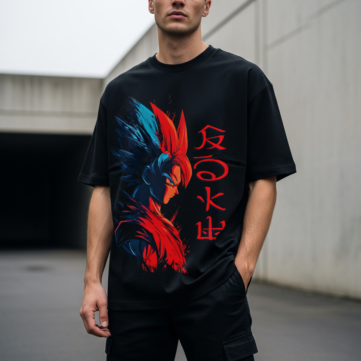 Camiseta Oversize Streetwear Goku Dual Energy – Diseño Anime Inspirado en Dragon Ball