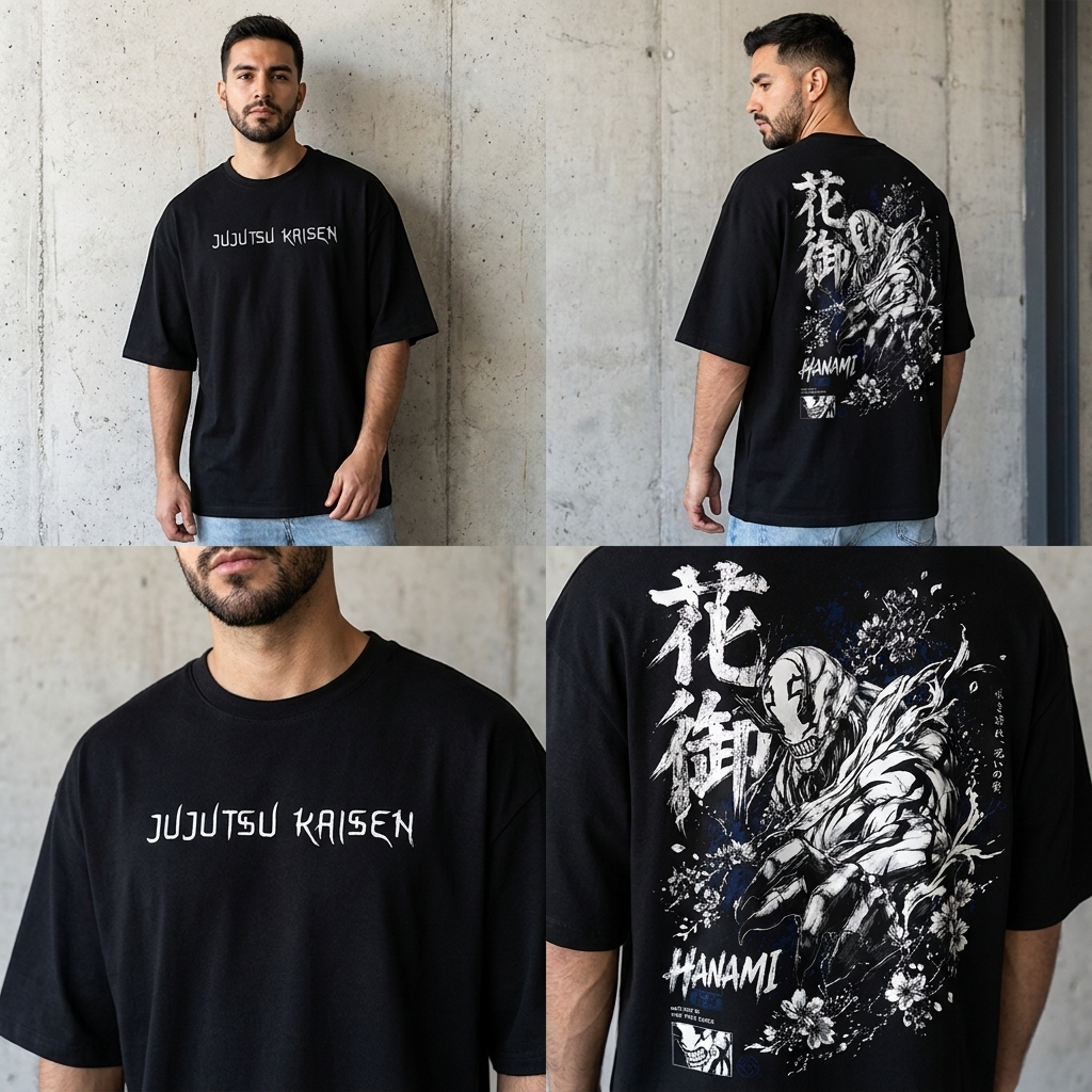 Camiseta Hanami Jujutsu Kaisen Diseño Maldición Natural Streetwear Negra