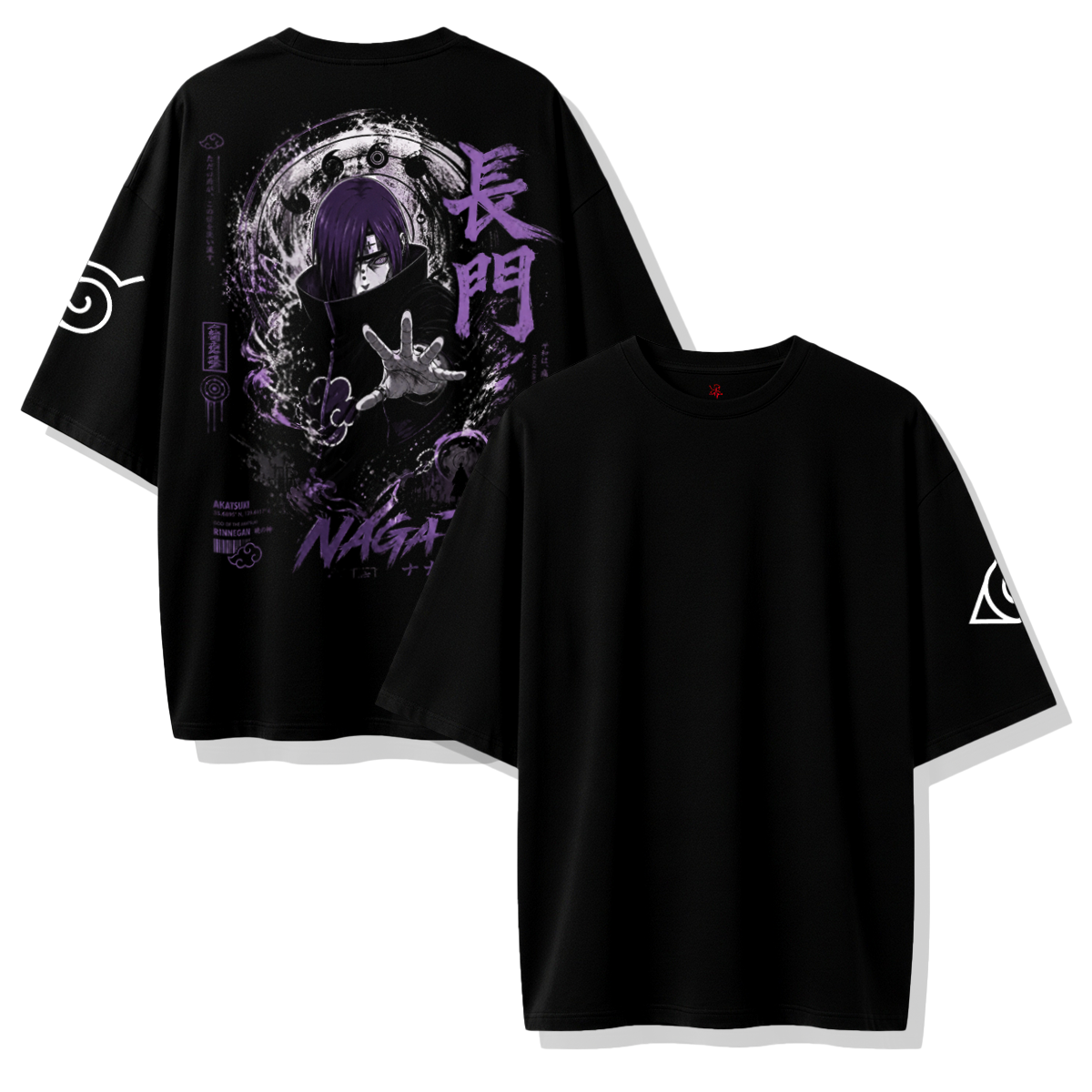 Camiseta oversize Nagato Pain Akatsuki Rinnegan Streetwear Negra Anime