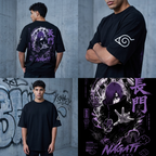 Camiseta oversize Nagato Pain Akatsuki Rinnegan Streetwear Negra Anime