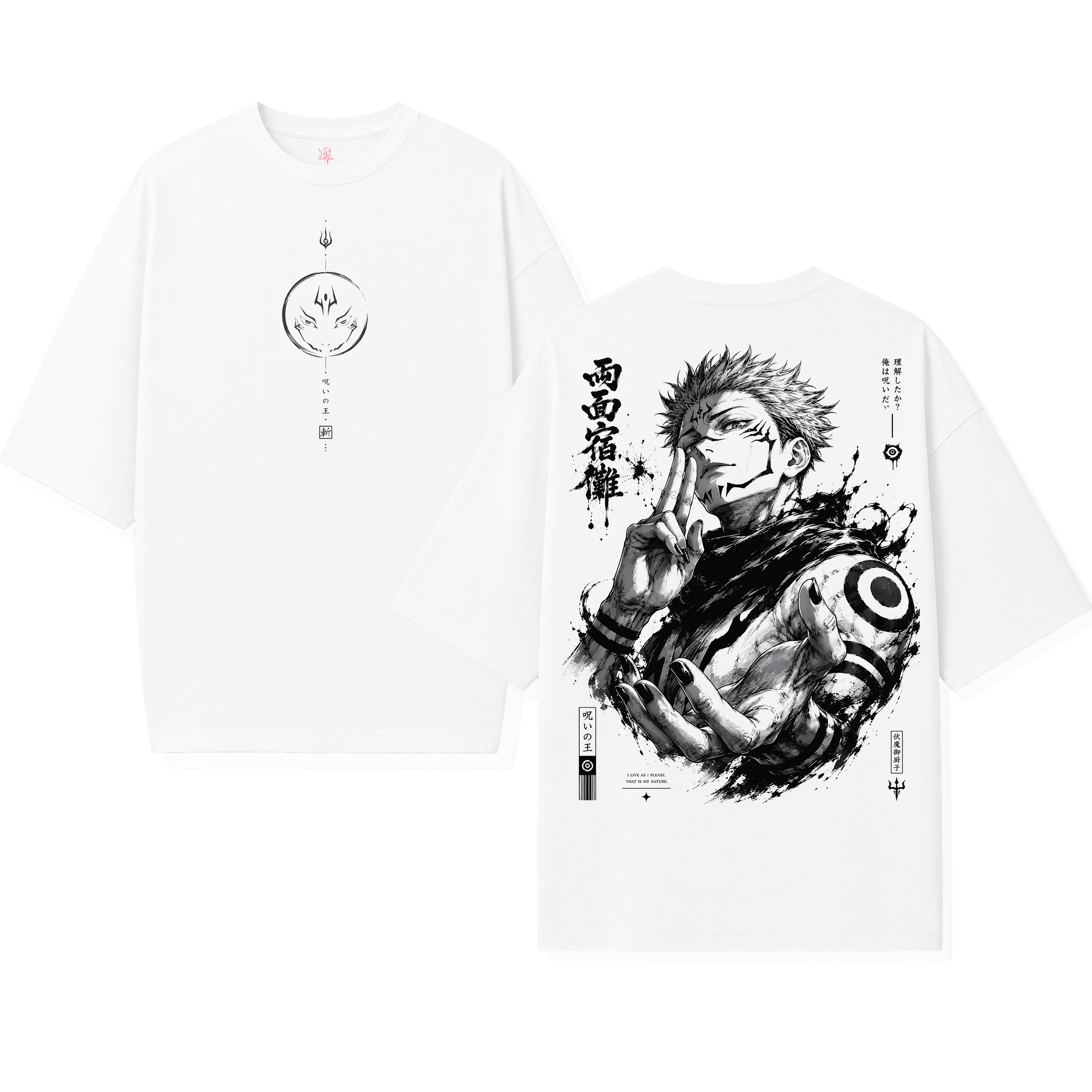 Camiseta Oversize Sukuna Jujutsu Kaisen Ink Monochrome