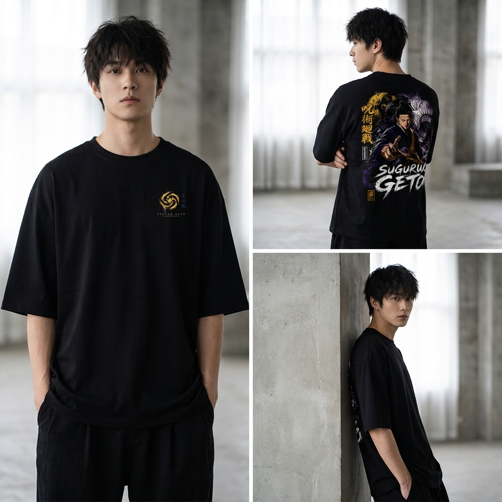 Camiseta oversize Suguru Geto Jujutsu Kaisen Streetwear Negra