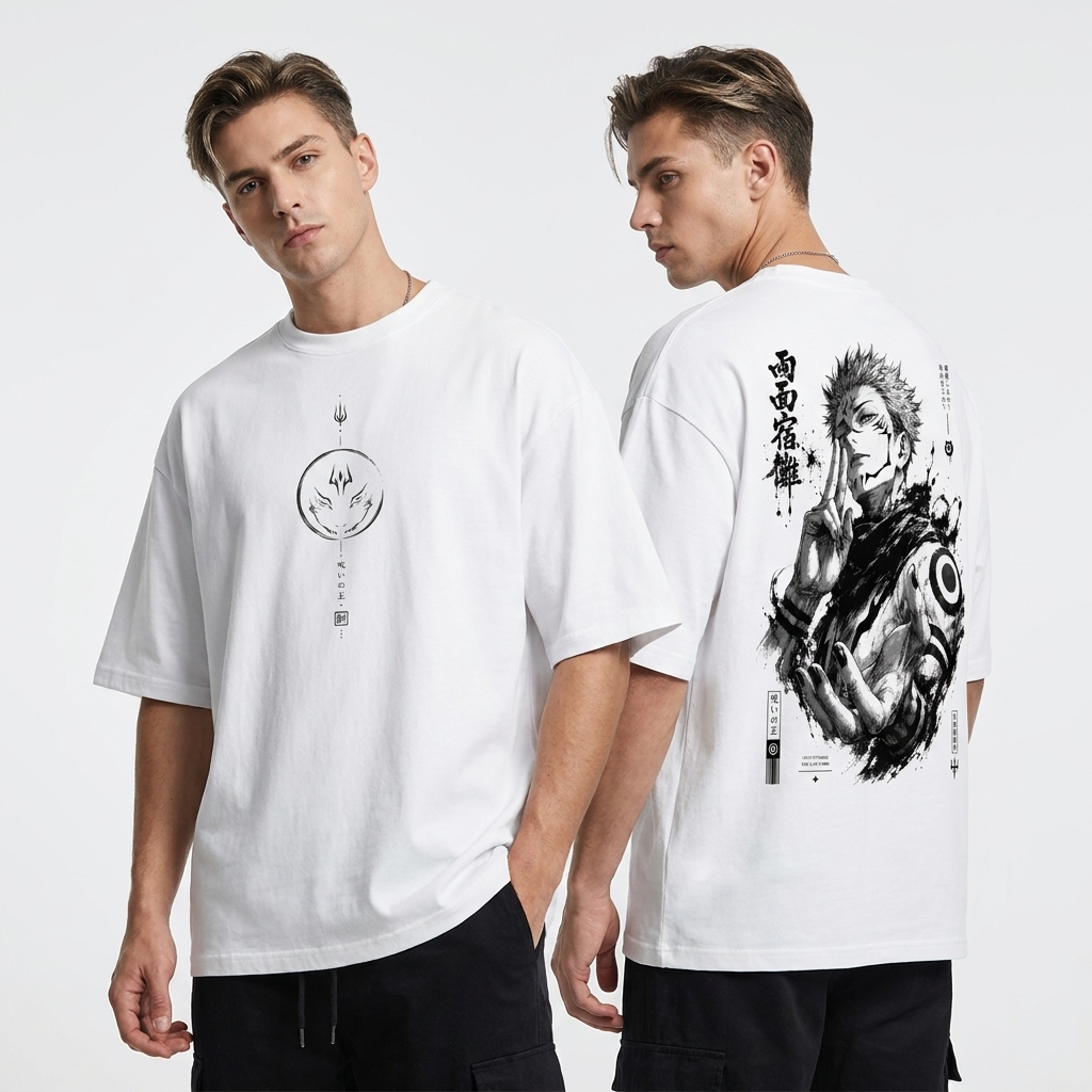 Camiseta Oversize Sukuna Jujutsu Kaisen Ink Monochrome