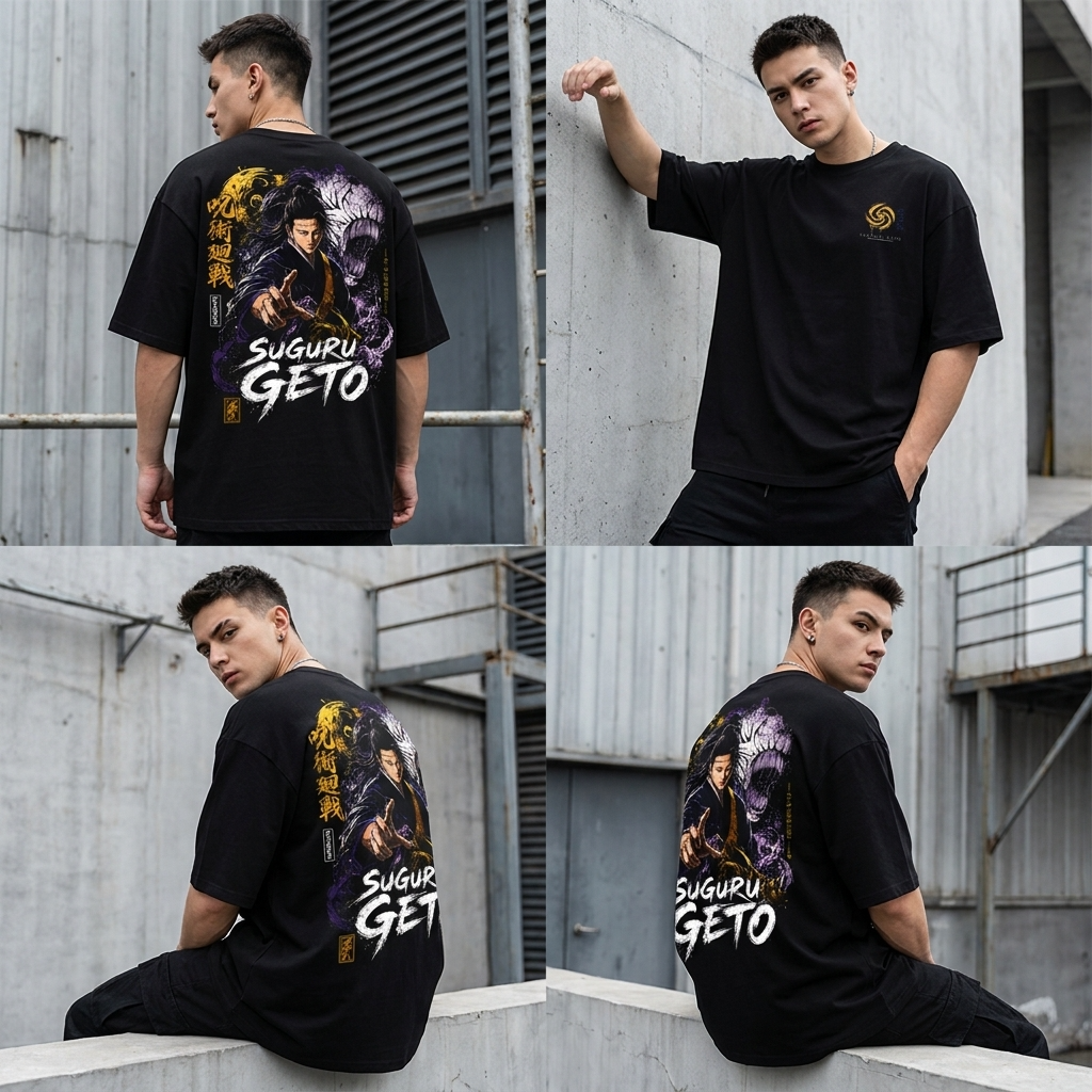 Camiseta oversize Suguru Geto Jujutsu Kaisen Streetwear Negra