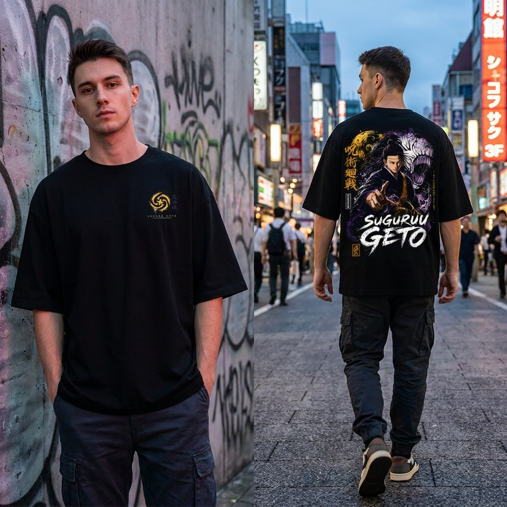 Camiseta oversize Suguru Geto Jujutsu Kaisen Streetwear Negra