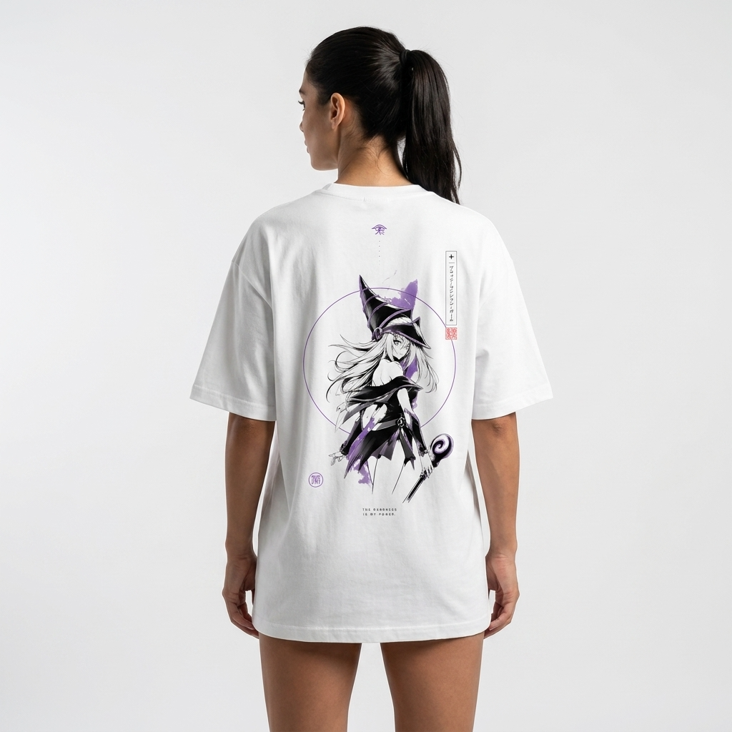 Camiseta Anime Maga Oscura Oversize Blanca 240g