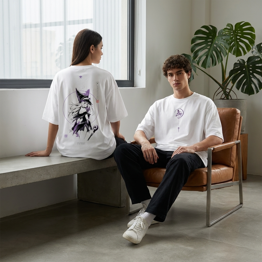 Camiseta Anime Maga Oscura Oversize Blanca 240g