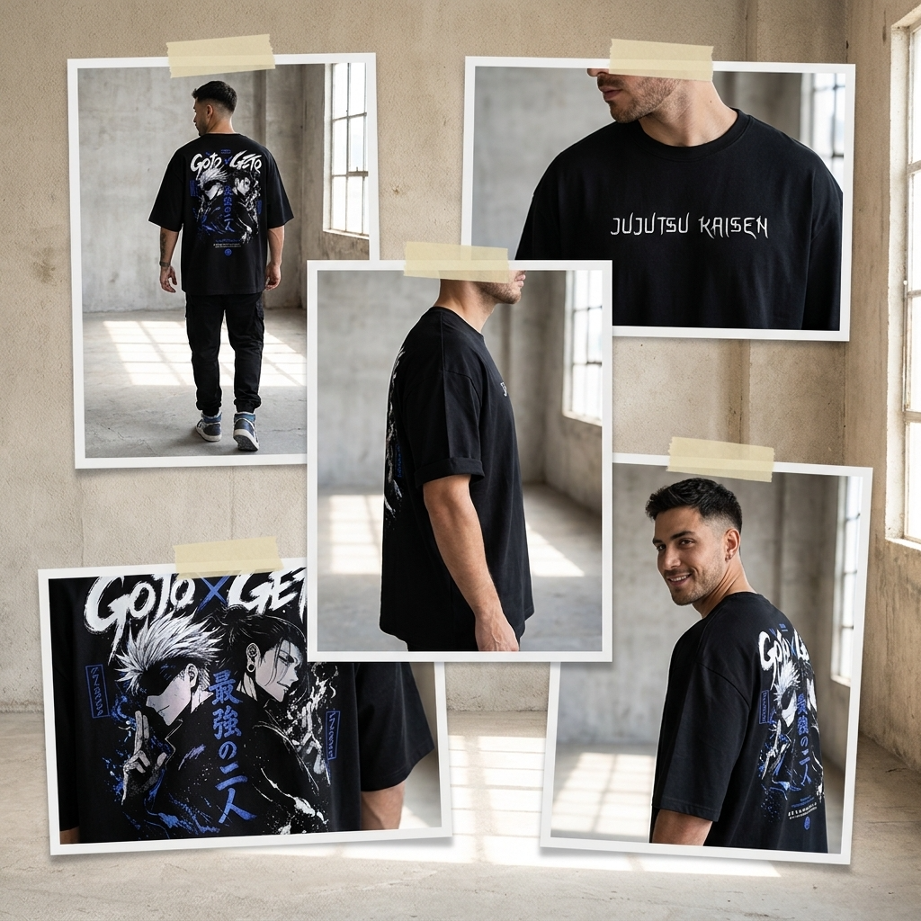 Camiseta oversize Jujutsu Kaisen Gojo x Geto Streetwear Negra