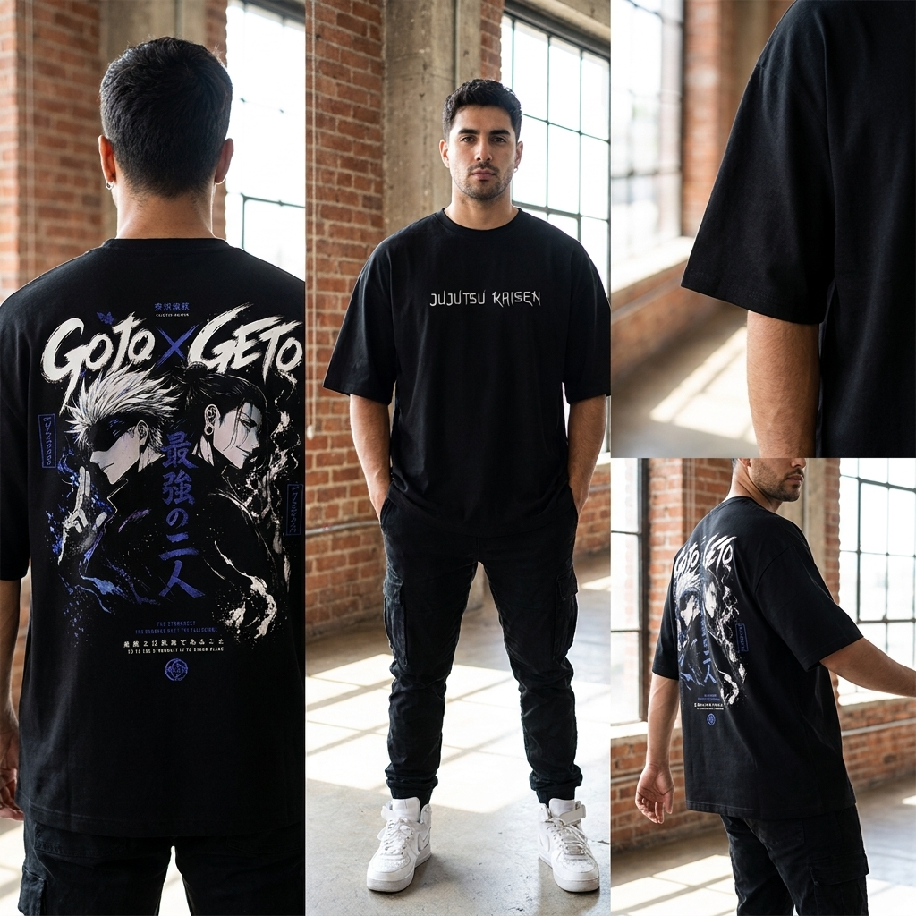 Camiseta oversize Jujutsu Kaisen Gojo x Geto Streetwear Negra