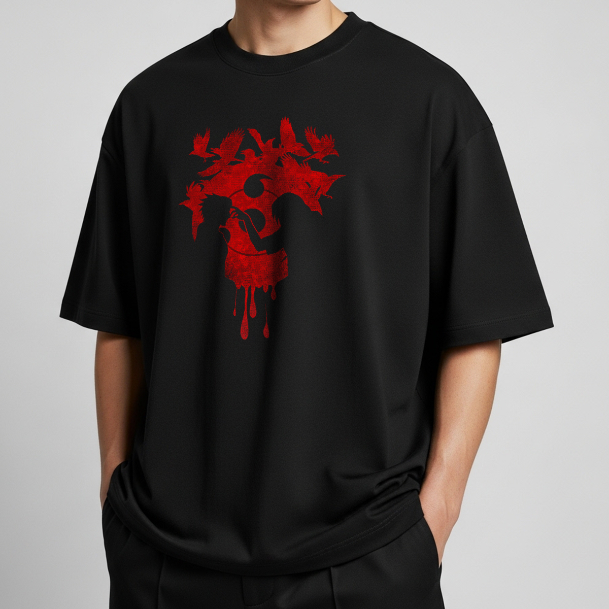 Camiseta oversize Streetwear Itachi Uchiha – Diseño Anime Oscuro