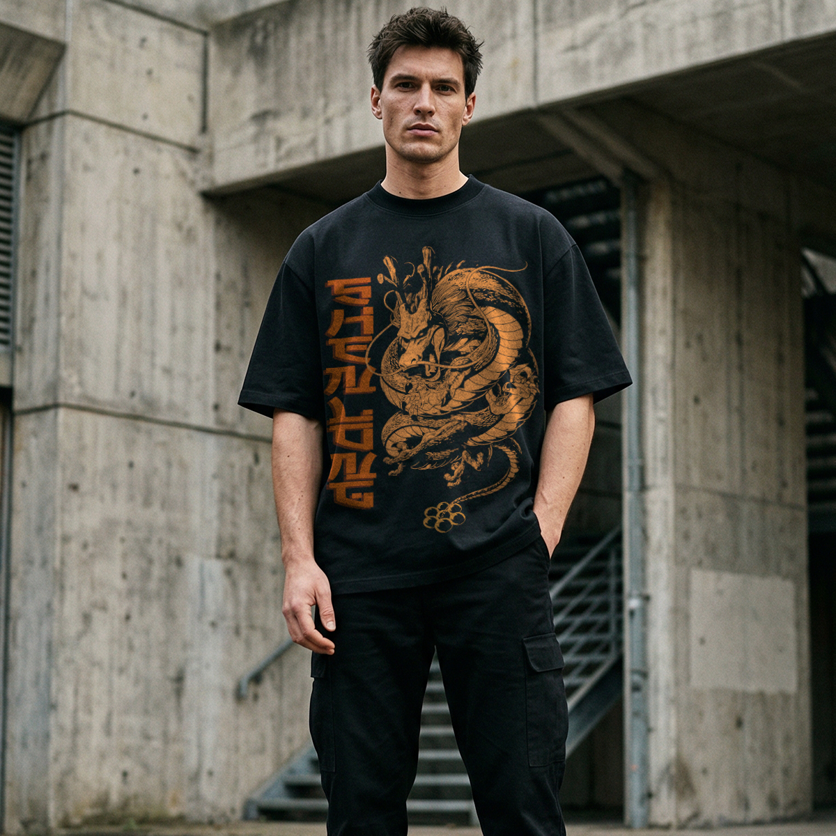 Camiseta Oversize Dragón Shenlon Estilo Anime Streetwear