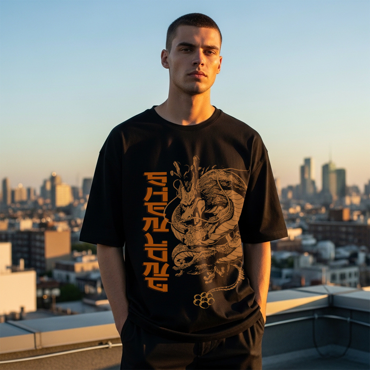 Camiseta Oversize Dragón Shenlon Estilo Anime Streetwear