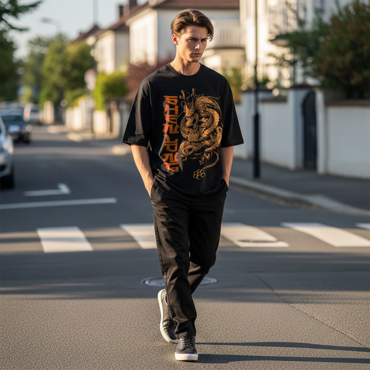 Camiseta Oversize Dragón Shenlon Estilo Anime Streetwear