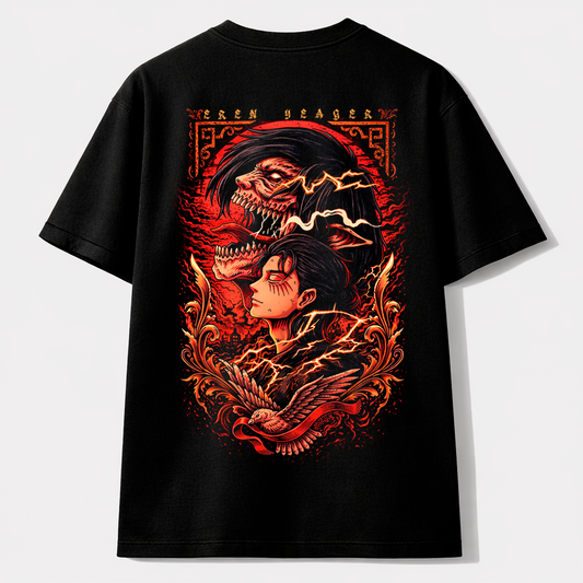 Camiseta Eren Yeager Titan Rojo – Poder y Rebelión en Llamas